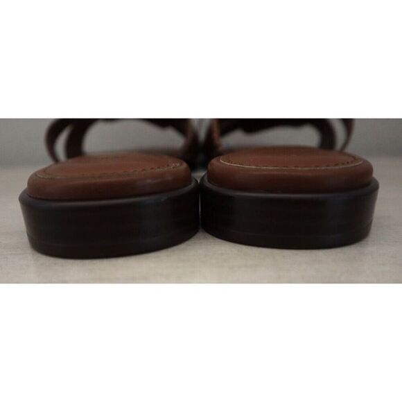 H&M 1217381 Women's Sz 7 Brown PU Leather Square Toe Wide Foot Strap Sandals - Picture 3 of 9